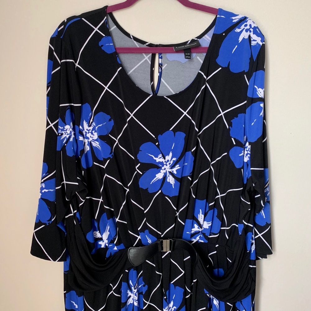 Midi Floral Dress w Cobalt Blue Florals